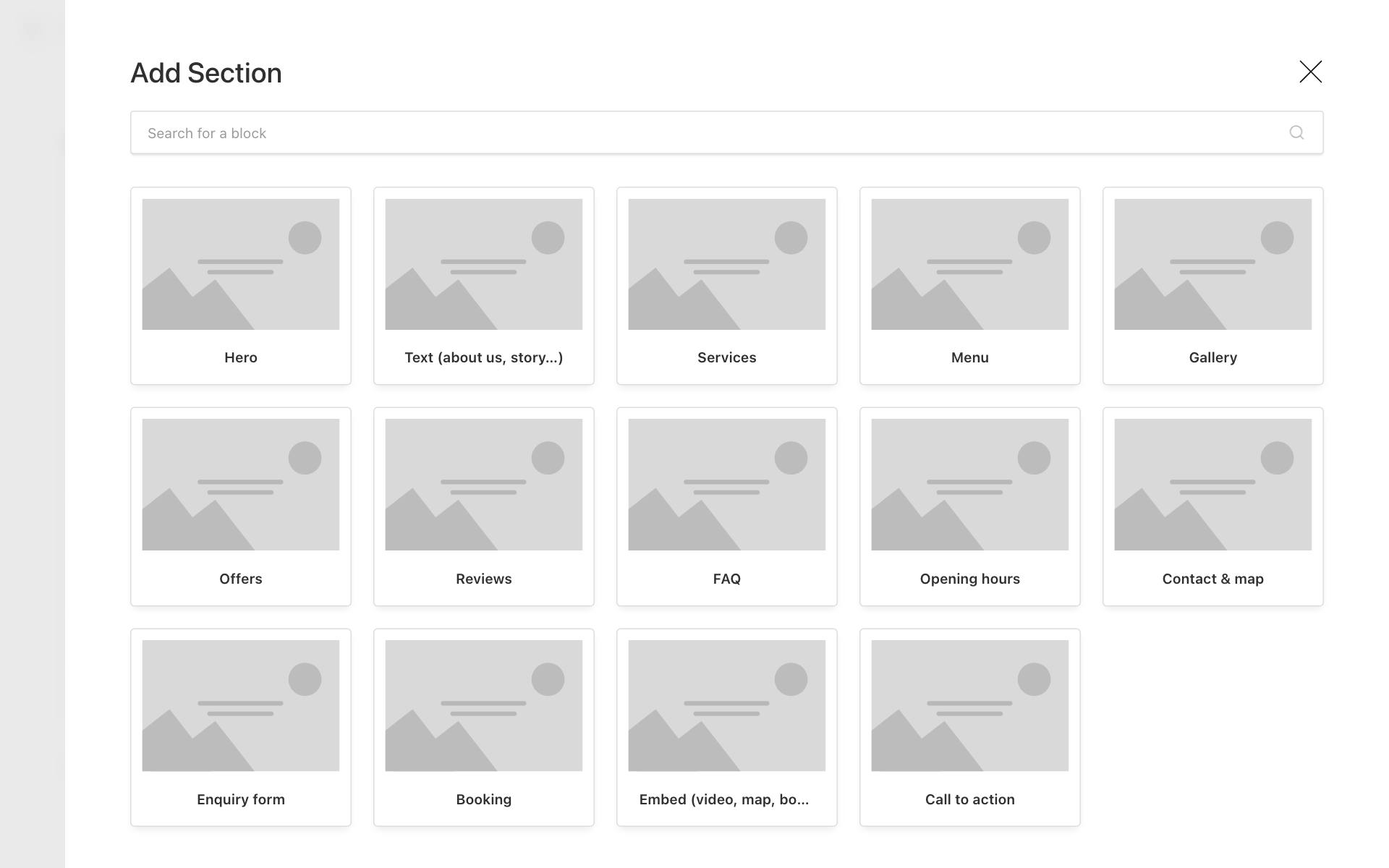 The Add Section window with the section types