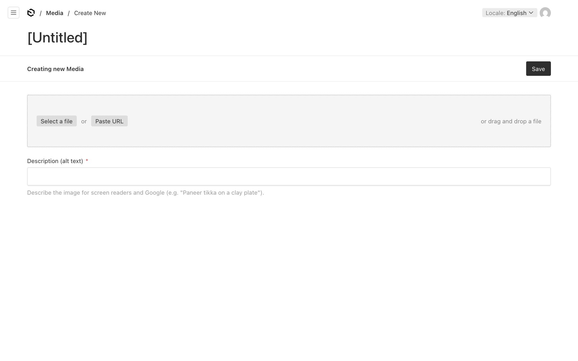 Uploading a new photo: choose the file, then describe it in Description (alt text)