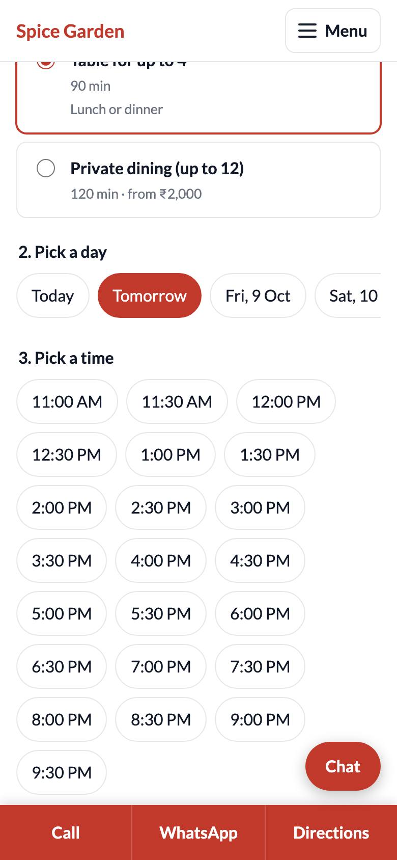 Choosing a service, a day and a free time